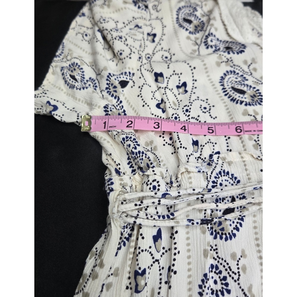 Angie Midi Dress Large Cream Navy Paisley Crochet Lace Trim Tiered Boho Peasant - Picture 4 of 10